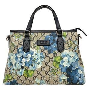 Gucci GG Blooms Handbag 429019 Beige Ebony Navy PVC Leather